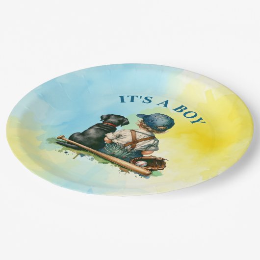 Assiettes En Carton Un garçon | Baby shower À Thème De Baseball (Angle)