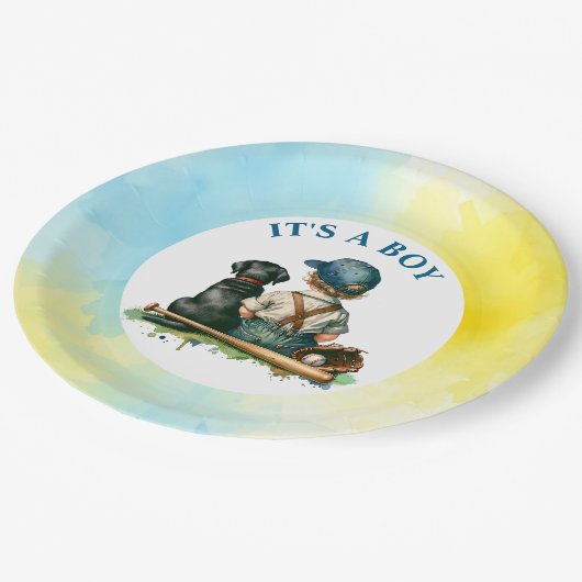 Assiettes En Carton Un garçon | Baby shower À Thème De Baseball (Angle)