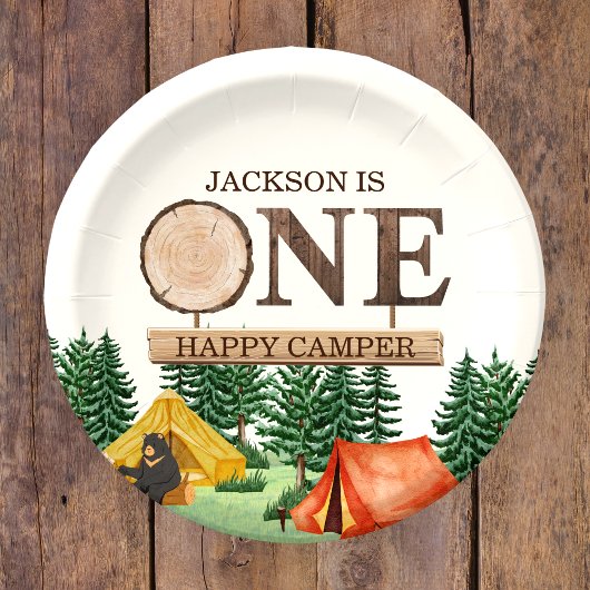 Assiettes En Carton UN Happy Camper 1er anniversaire