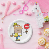 Assiettes En Carton Un Homme Avec Un Signe Stop (Fête)