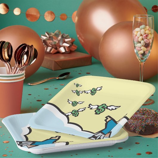 Assiettes En Carton Un Homme Pointeur À L'Argent Avec Des Ailes