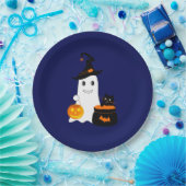 Assiettes En Carton Un joli fantôme avec un chat noir célèbre l'hallow (Fête)