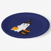 Assiettes En Carton Un joli fantôme avec un chat noir célèbre l'hallow (Angle)