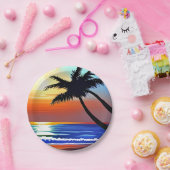 Assiettes En Carton Un joli palmier tropical et océan (Fête)