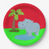 Assiettes En Carton Un joli safari dans la jungle hippo (Devant)