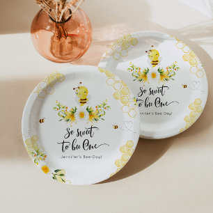 Assiettes En Carton Un jour d'abeille 1er anniversaire tellement doux
