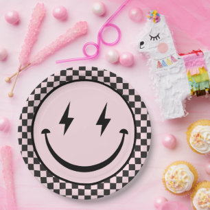 Assiettes En Carton Un joyeux bébé rose joyeux visage 1er anniversaire