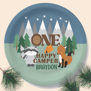 Assiettes En Carton UN Joyeux Campeur de la Forêt de Camping Mignonne
