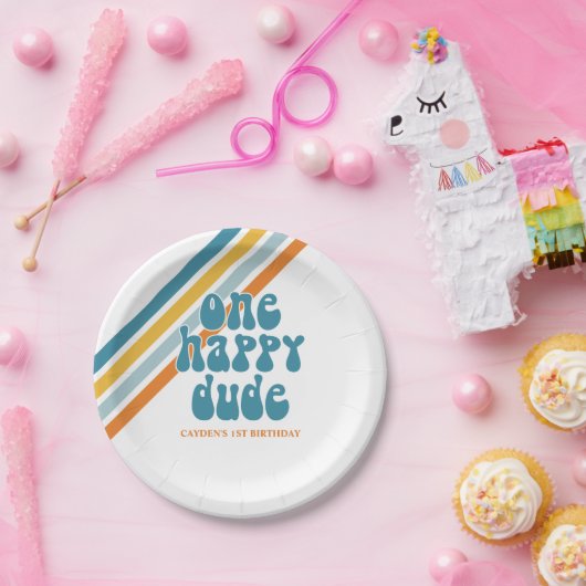 Assiettes En Carton Un joyeux Dude Retro Garçon anniversaire Plaques d (Fête)