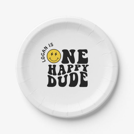 Assiettes En Carton Un joyeux garçon de la première fête d'anniversair (Devant)