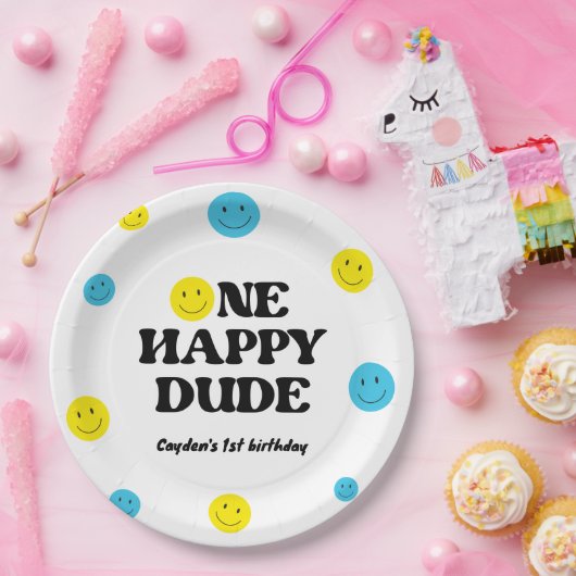 Assiettes En Carton Un joyeux mec souriant visage fête d'anniversaire (Fête)