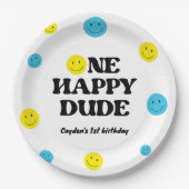 Assiettes En Carton Un joyeux mec souriant visage fête d'anniversaire (Devant)