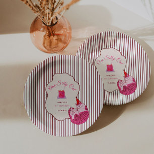 Assiettes En Carton Un joyeux petit chat rose pour un 1er anniversaire