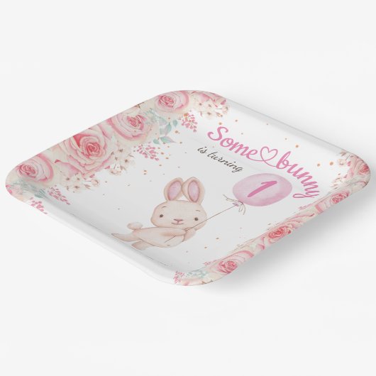 Assiettes En Carton Un lapin est UN ! Fille rose 1er anniversaire (Angulaire)