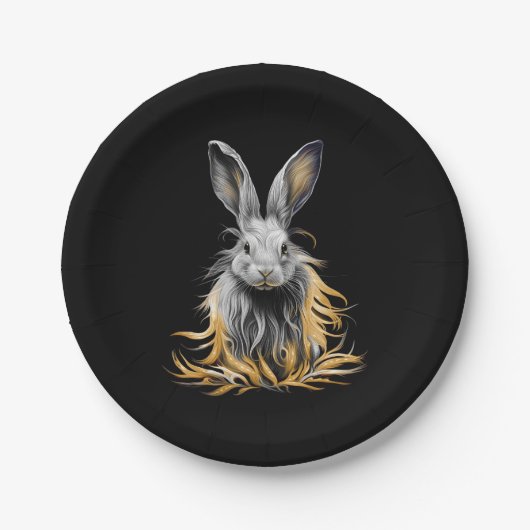 Assiettes En Carton Un lapin gris génial en feu (Devant)
