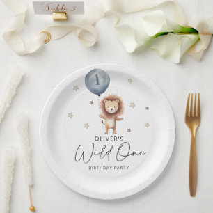 Assiettes En Carton Un Lion Sauvage Avec Ballon Premier anniversaire