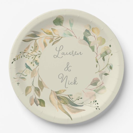 Assiettes En Carton Un look botanique ! Plaques personnalisées mariage (Devant)