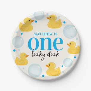 Assiettes En Carton Un Lucky Canard 1er Plaques de papier bleu anniver