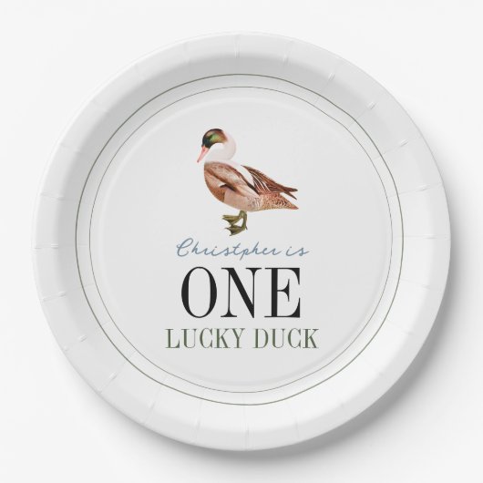 Assiettes En Carton Un Lucky Duck Classic Boy 1er Anniversaire (Devant)