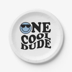 Assiettes En Carton Un mec Cool   Blue Retro Preppy Smile Anniversaire