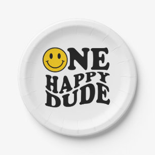 Assiettes En Carton Un mec heureux   Retro Preppy Smile 1er anniversai