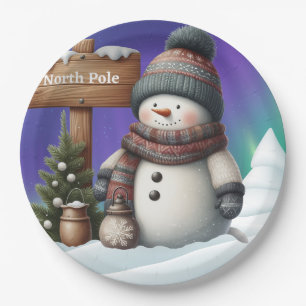Assiettes En Carton Un mignon bonhomme de neige sur le Pôle Nord avec