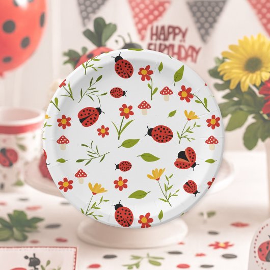 Assiettes En Carton Un mignon bug Ladybug 1er anniversaire