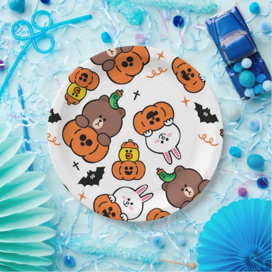 Assiettes En Carton Un mignon lapin et un Halloween d'ours (Fête)