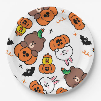 Assiettes En Carton Un mignon lapin et un Halloween d'ours
