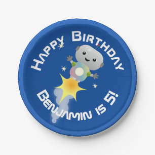 Assiettes En Carton Un mignon robot volant dans l'espace dessin animé