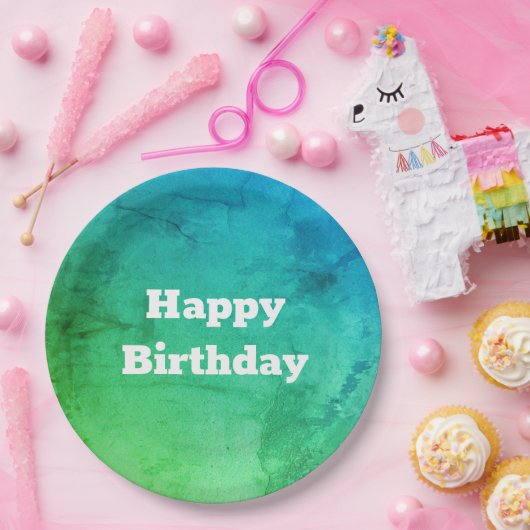 Assiettes En Carton Un Motif dans les plaques d'anniversaire Turquoise (Fête)