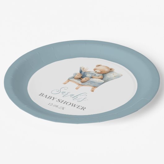 Assiettes En Carton Un nouveau chapitre commence Baby shower garçon (Angle)