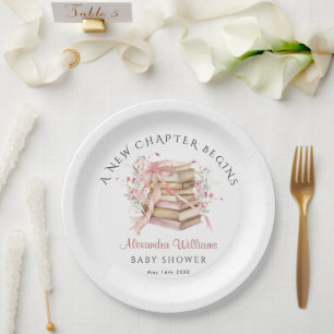 Assiettes En Carton Un Nouveau Chapitre Commence Livre Ruban Rose Baby