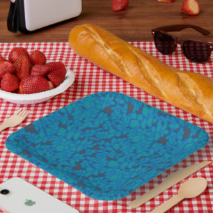 Assiettes En Carton Un papier d'emballage bleu avec un motif artistiqu