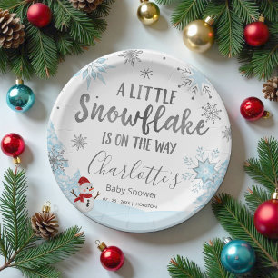 Assiettes En Carton Un petit Baby shower bleu flocon