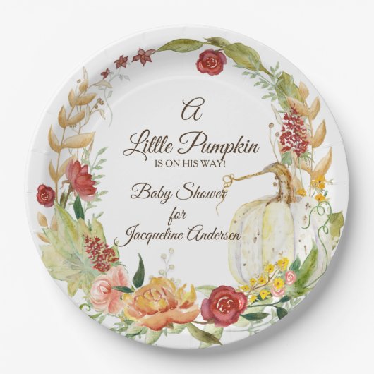 Assiettes En Carton Un petit Baby shower Citrouille Automne Floral d'a (Devant)
