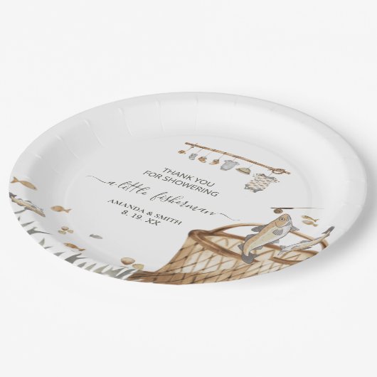 Assiettes En Carton Un petit Baby shower de pêche à l'aquarelle pêcheu (Angle)