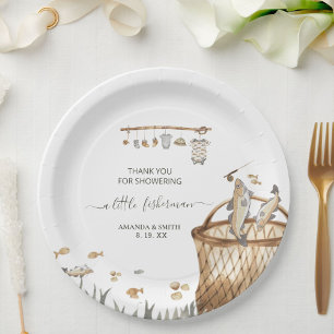 Assiettes En Carton Un petit Baby shower de pêche à l'aquarelle pêcheu
