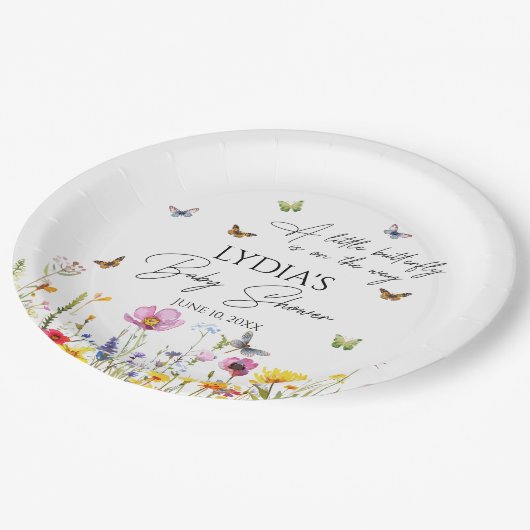 Assiettes En Carton Un petit Baby shower Fleur sauvage de papillon (Angle)