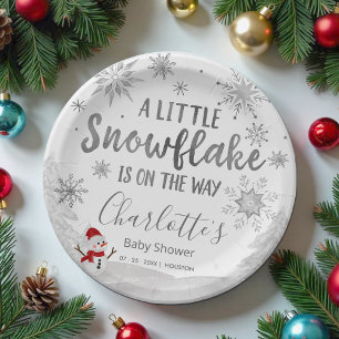 Assiettes En Carton Un petit Baby shower gris flocon