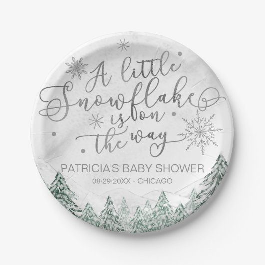 Assiettes En Carton Un petit Baby shower gris Snowflake (Devant)