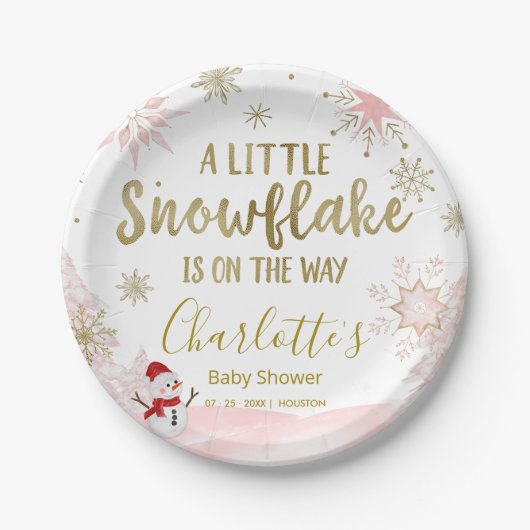 Assiettes En Carton Un petit Baby shower rose flocon (Devant)
