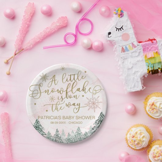 Assiettes En Carton Un petit Baby shower rose Snowflake (Fête)