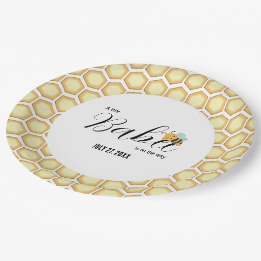 Assiettes En Carton Un petit bébé est en chemin Honeycomb motif (Angle)