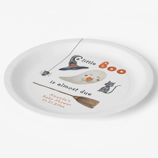 Assiettes En Carton Un petit Boo est presque à Baby shower (Angle)