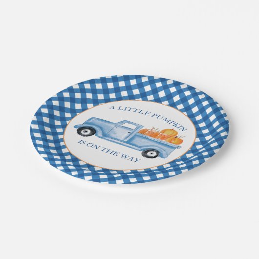 Assiettes En Carton Un petit camion bleu Citrouille baby shower d'auto (Angle)