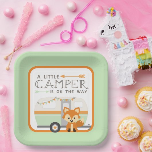 Assiettes En Carton Un Petit Camper RV Baby shower Vert (Fête)