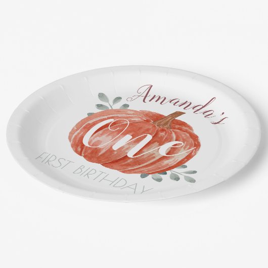 Assiettes En Carton Un petit Citrouille 1er anniversaire  (Angle)