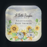 Assiettes En Carton Un Petit Citrouille | Baby shower pour garçons Sun<br><div class="desc">"Un petit Citrouille" est en route et c'est tellement excitant! Ce design Baby shower présente des tournesols ensoleillés avec des citrouilles bleus et de la verdure à l'automne avec une jolie petite canette d'arrosage contre un ciel bleu doux nuageux. Conception composite par Holiday Hearts Designs.</div>