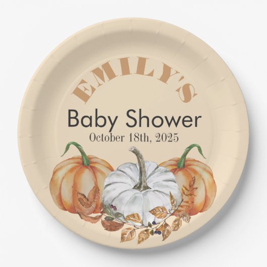Assiettes En Carton Un petit Citrouille est en route - Baby shower (Devant)